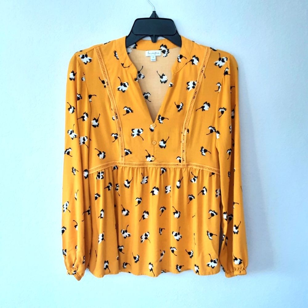 Love Fire Yellow and Flower Print Blouse - Medium